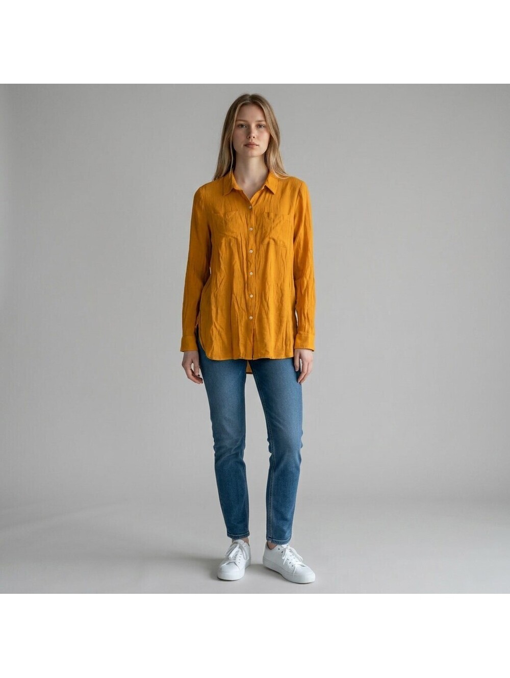 Cato Shirt Women L Large Orange Button UP Collared Long Sleeve Pockets Rayon